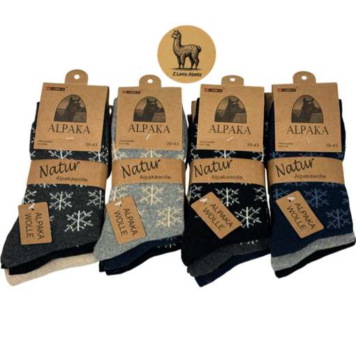 Obrázek z Pánské ponožky z Alpaka vlny – sada 3 párů, tenčí jarní a podzimní s motivem vločky 