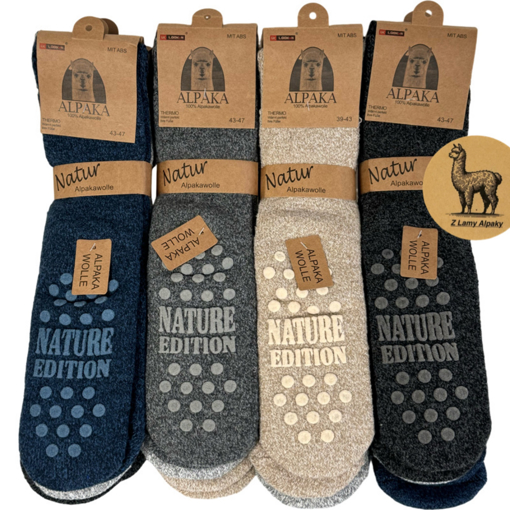 Obrázek z Pánské termo ponožky z 100% alpaka vlny – 3 páry, protiskluzové, extra teplé 
