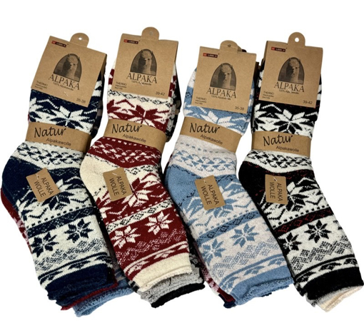 Obrázek z Dámské termo ponožky 3 páry z alpaka vlny s pleteným vzorem vločky 